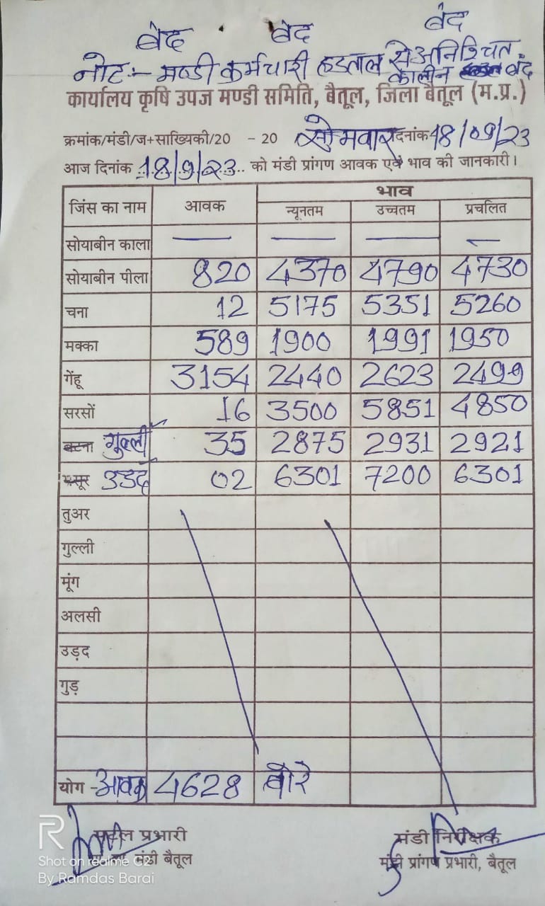 Aaj ka Mandi Bhav : देखें आज 18 सितम्बर 2023 का बैतूल मंडी भाव