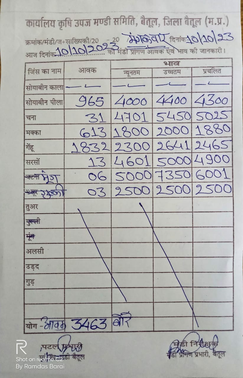 Aaj ka Mandi Bhav : देखें आज 10 अक्टूबर 2023 का बैतूल मंडी भाव