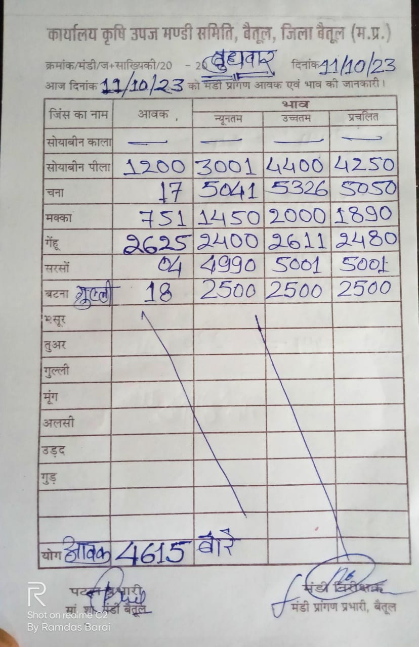 Aaj ka Mandi Bhav : देखें आज 11 अक्टूबर 2023 का बैतूल मंडी भाव