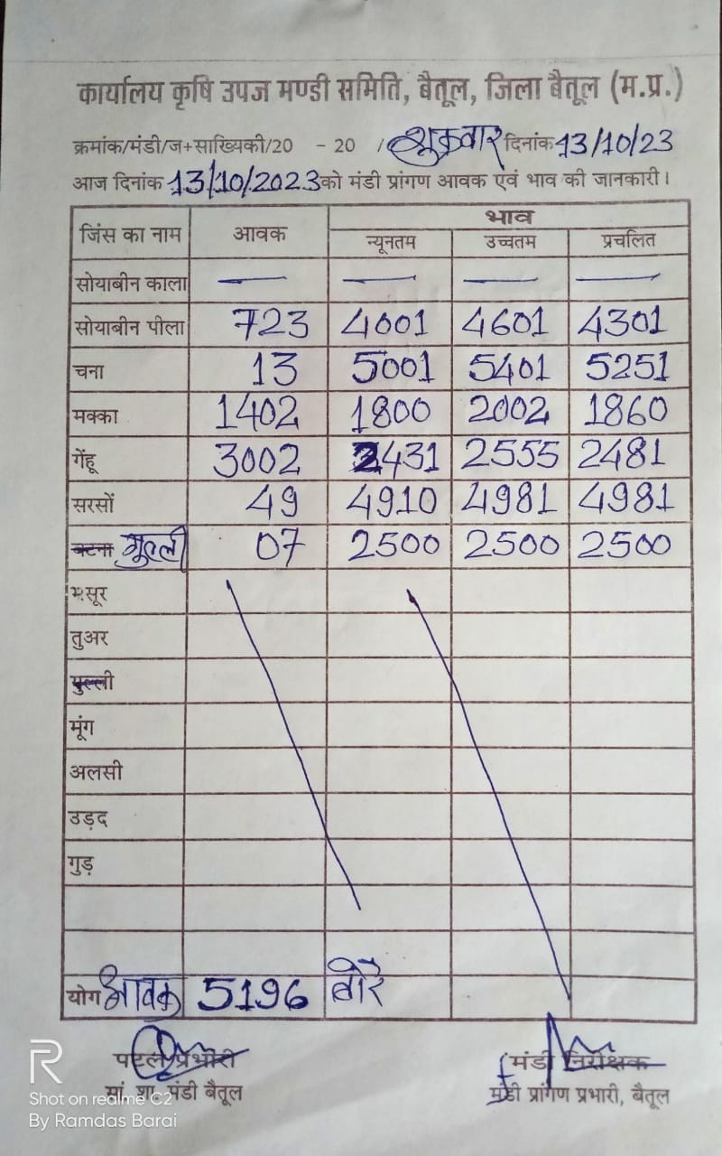 Aaj ka Mandi Bhav : देखें आज 13 अक्टूबर 2023 का बैतूल मंडी भाव