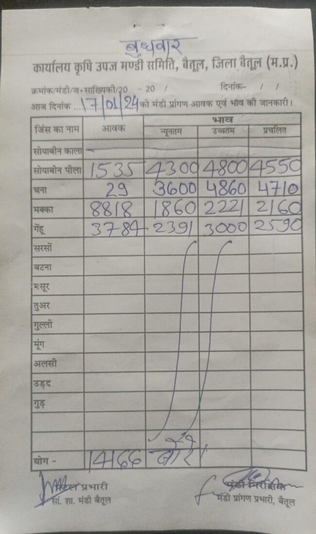Aaj ka Mandi Bhav : देखें आज 17 जनवरी, 2024 का बैतूल मंडी भाव