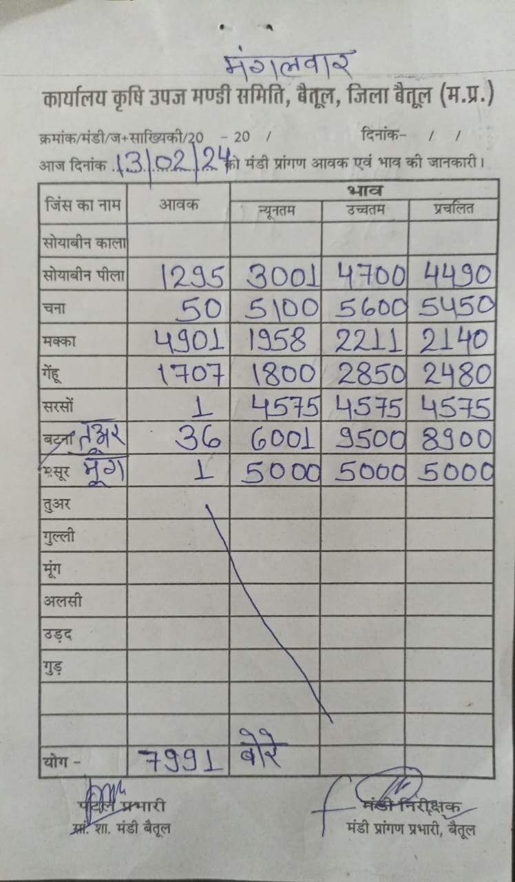 Aaj ka Mandi Bhav : देखें आज 13 फरवरी, 2024 का बैतूल मंडी भाव