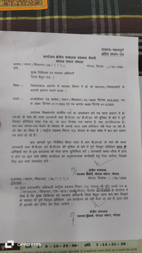 Betul News: भ्रष्टाचार के खिलाफ जांच में सीएमएचओ का ढुलमुल रवैय्या